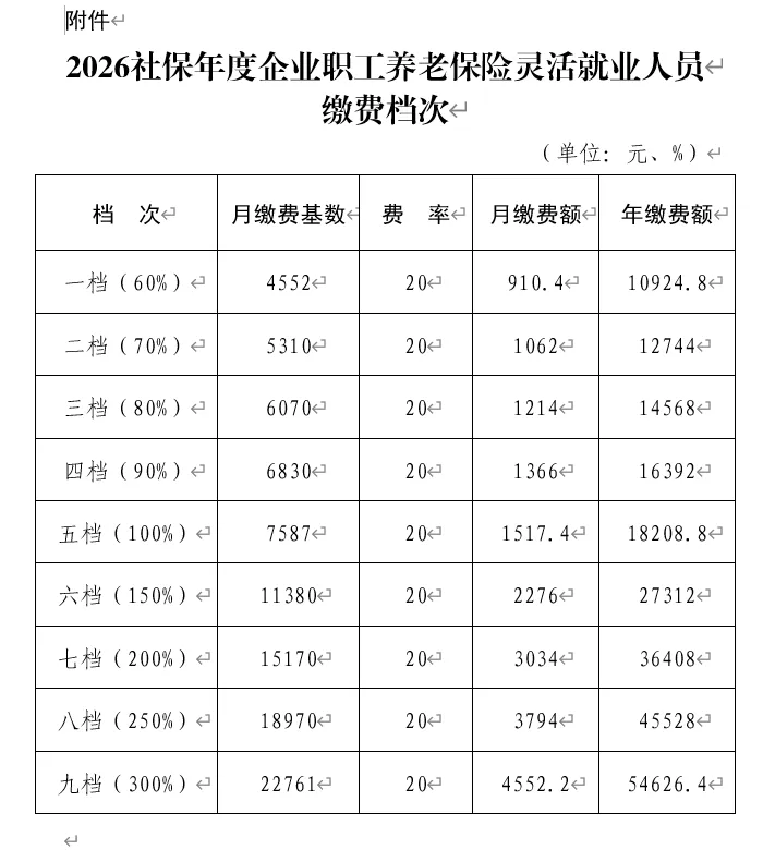灵活就业缴费档次